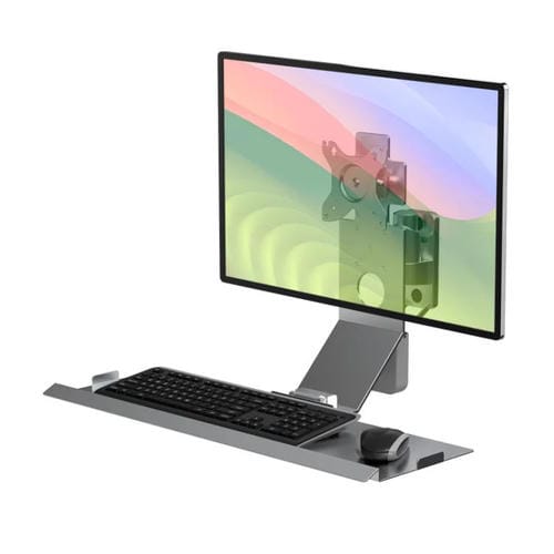 Soporte para monitor, equipo industrial, gabinete, montaje en pared, soporte todo en uno, soporte para mouse y teclado, estilo: WKS-1, bandeja de 21 x 60 cm, color plateado