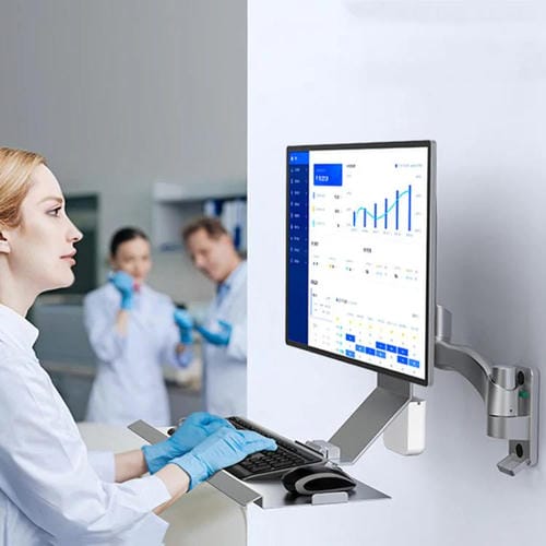 Soporte para monitor WKS-2 montaje en pared con bandeja para mouse y teclado (Negro)