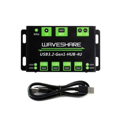 Hub USB WAVESHARE USB 3.2 Gen1 4 vías extensor carcasa metálica (Plata)