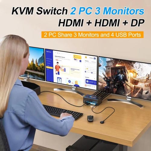 Conmutador KVM USB 3.0 YOUTING KC-KM434B de 2 entradas y 3 salidas con enchufe británico