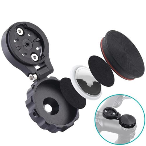 Soporte para auriculares de bicicleta para AirTag, Garmin, Wahoo, Bryton, iGPSPORT, Magene, XOSS y más (negro)