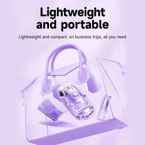 Ratón iMICE T400 de 4 teclas y 1600 DPI, modo dual, transparente, inalámbrico, silencioso y con carga Bluetooth (morado)