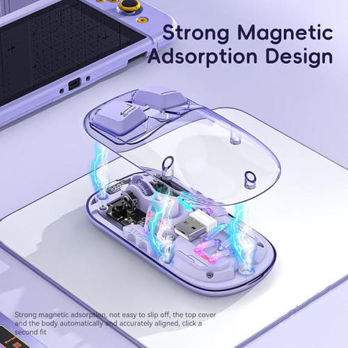 Ratón inalámbrico IMICE T300 de 4 teclas, 1600 DPI, RGB, luminoso, Bluetooth, modo dual, carga, silencioso, con cubierta trasera magnética (rosa)