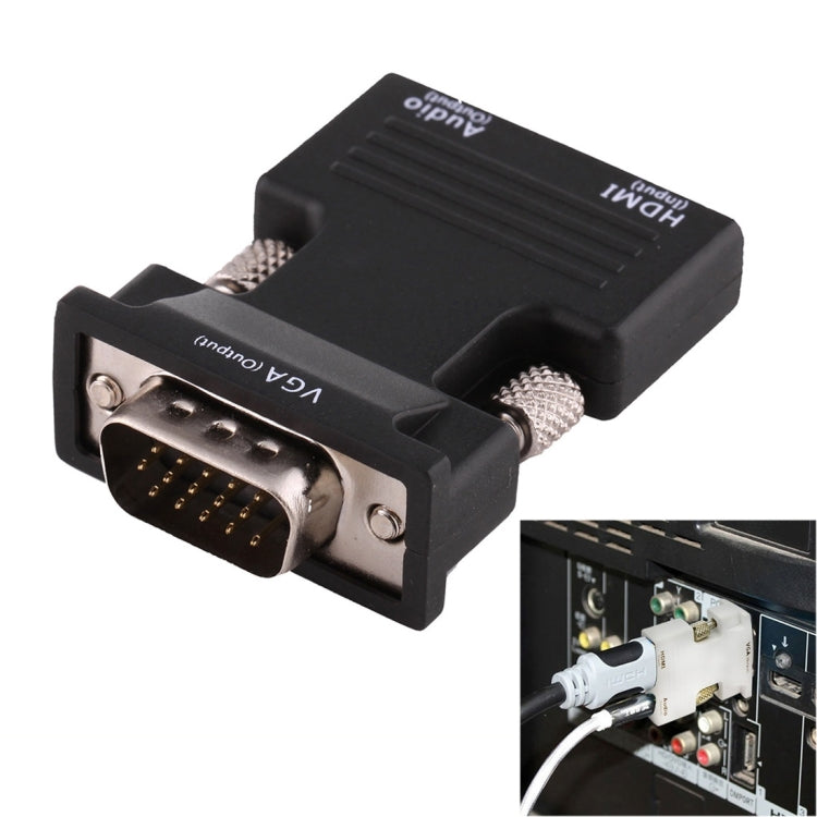 Adaptateur HDMI mâle vers HDMI et VGA Femelles + Entrée Audio et Charge,  Noir - Français