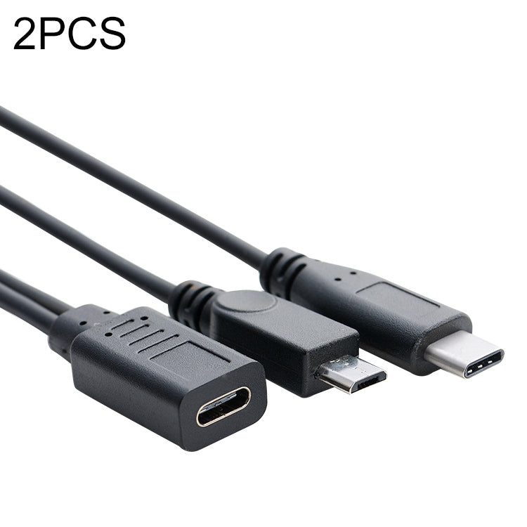 2 PCS USB-C / TYPE-C Female to Micro USB Pin + USB-C / Type-C Male D