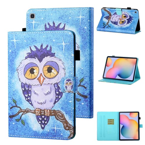 Estuche para Tablet Samsung Galaxy Tab a 10.1 (2019) T510/T515 Cuero Abatible Horizontal con Soporte y Ranura para Tarjeta (Búho Azul)