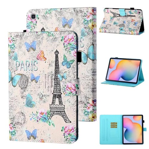 Estuche de Cuero para Samsung Galaxy Tab a 10.1 (2019) T510 / T515 con Soporte y Ranura para Tarjeta (Torre y Mariposas)