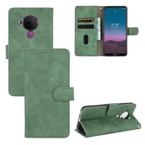 Para Nokia 5.4 Funda de cuero PU con textura de piel de becerro abatible horizontal con hebilla magnética de color sólido con soporte, ranuras para tarjetas y billetera