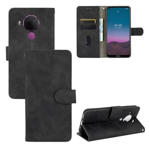 Para Nokia 5.4 Estuche de cuero PU con textura de piel de becerro abatible horizontal con hebilla magnética de color sólido con ranura para tarjetas y billetera