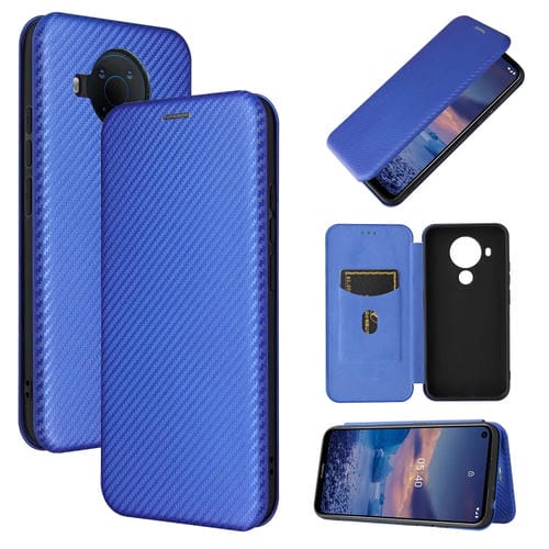 Para Nokia 5.4 Funda de cuero con tapa magnética horizontal con textura de fibra de carbono TPU + PC + PU con ranura para tarjeta