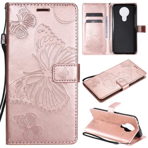 Para Nokia 3.4 3D Mariposas en relieve Patrón Horizontal Flip Funda de cuero con soporte, ranura para tarjeta y billetera