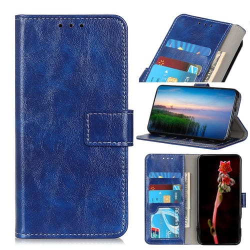 Para Google Pixel 6 Pro Retro Crazy Horse Texture Horizontal Flip Funda de cuero con soporte y ranuras para tarjetas y marco y billetera (azul)