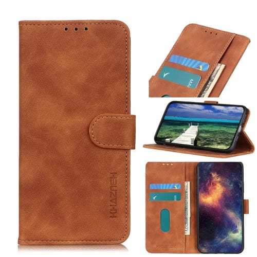 Para Honor 50 Pro Khazneh Retro Texture PU + TPU Funda de cuero Horizontal Flip Funda con soporte y tragamonedas y billetera (Marrón)