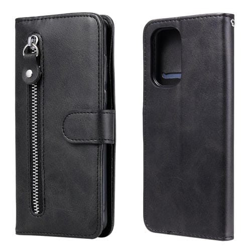 Para Xiaomi Redmi K40 Fashion Calf Texture Zipper Horizontal Flip Funda de cuero con soporte y ranuras para tarjeta y billetera (Negro)
