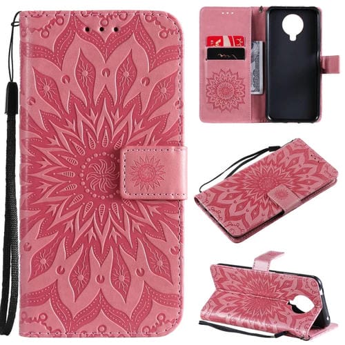 Para Nokia 6.3 / G20 / G10 Sun Pattern Funda de cuero Horizontal Flip Funda con ranura para tarjeta y soporte y billetera y cordón (rosa)