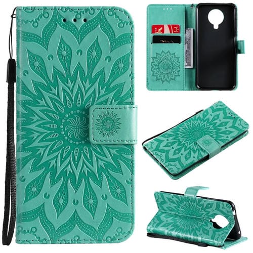 Para Nokia 6.3 / G20 / G10 Patrón de estampado en relieve Horizontal Flip Funda de cuero con tarjeta de ranura y soporte para tarjeta y cartera y cordón (verde)