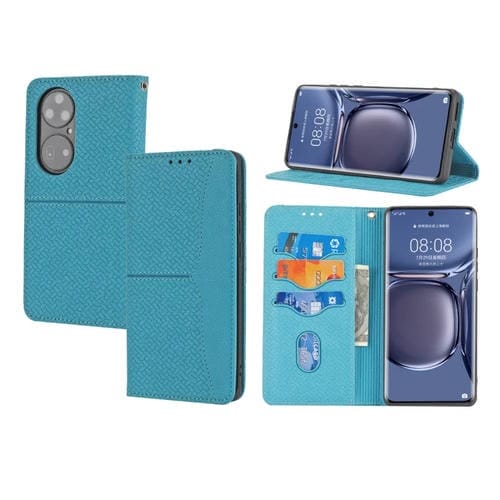 Para Huawei P50 Textura Textura Magnética Funda de cuero Horizontal Flip PU con soporte y ranuras para tarjetas y Filtera (Azul)