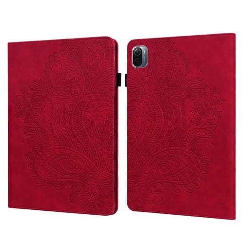 Para Xiaomi Pad 5 PRO / PAD 5 PEACOCH PATTEL en relieve TPU + PU Funda de cuero horizontal de la PU con soporte y ranuras para tarjetas y Función de desvanecimiento / desvanecimiento (rojo)