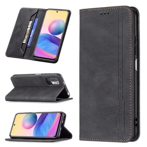 Para Xiaomi Poco M3 PRO / REDMI NOTA 10 5G / NOTA 10T 5G Funda de cuero antirrobo de bloqueo RFID magnético con soporte y tragamonedas y billetera (Negro)