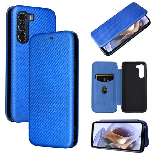 Para Motorola Moto G200 5G / EDGE S30 Fibra de carbono Textura Magnético Horizontal Flip Funda telefónica (Azul)