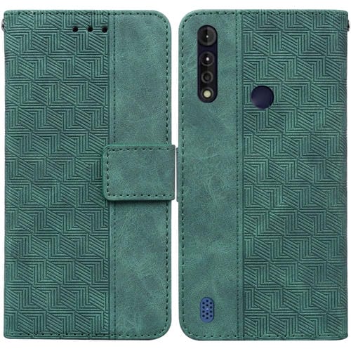Para Motorola Moto G8 Power Lite Funda de cuero en relieve geométrico (verde)