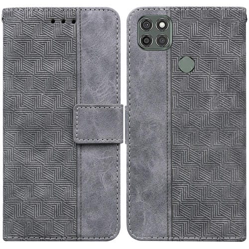 Para Motorola Moto G9 Power Geomesed Geométrica Funda de cuero en relieve (gris)