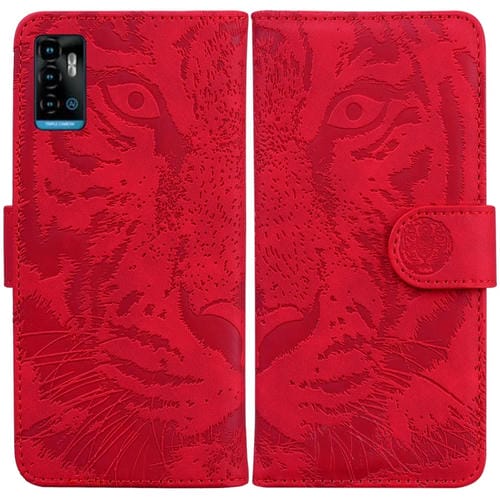 Para ZTE Blade A72 / V40 VITA Tiger Patrón de grabación en relieve Horizontal Flip de cuero funda (roja)