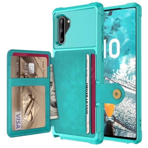 Para Samsung Galaxy Note10 Bolsa de Tarjeta Magnética Bolso Teléfono de cuero Funda telefónica (Cian)