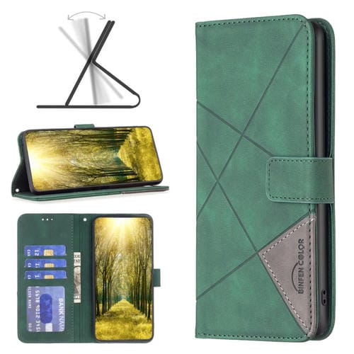 Para Sony Xperia 10 III BF05 Magnetic Buckle Rhombus Texture Case de cuero (verde)