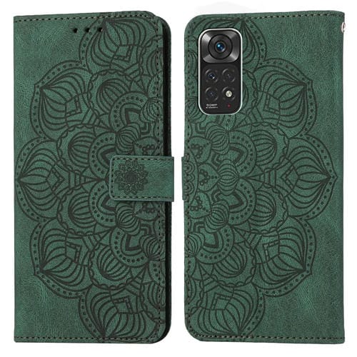 Para Xiaomi Redmi Note 11 Case de teléfono de cuero Flip en relieve de mandala internacional (verde)