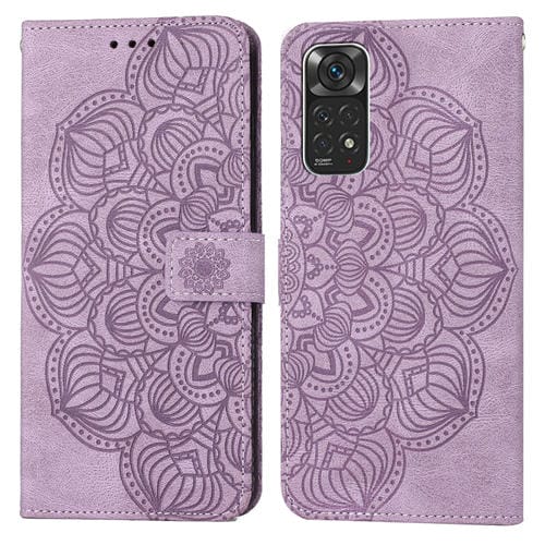 Para Xiaomi Redmi Note 11 Case de teléfono de cuero Flip en relieve de mandala internacional (púrpura)
