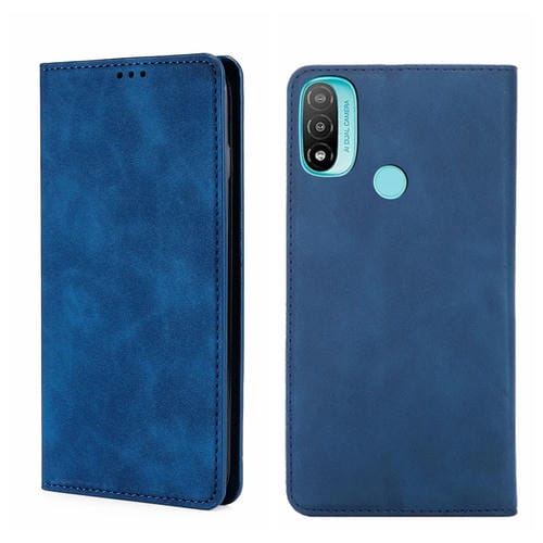 Caja de Cuero Flip Horizontal Magnética para Motorola Moto E20 (Azul)
