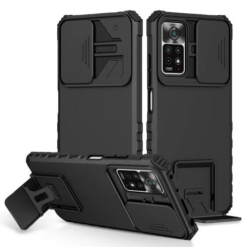 Para Xiaomi Redmi Note 10 Pro Global Stereoscopic Holder Sliding Camshield Phone Case (Negro)