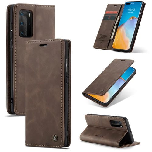 Para Huawei P40 Pro CaseMe-013 Estuche de cuero con tapa horizontal multifuncional con ranura para tarjeta, soporte y billetera (café)
