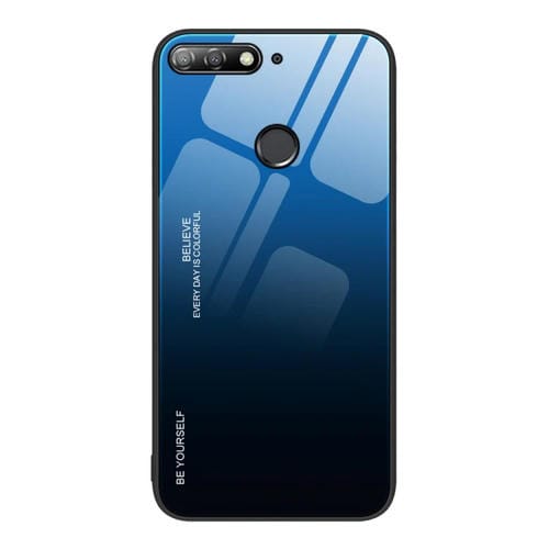 Para Huawei Enjoy 8e Gradient Color Glass Case (Azul Negro)