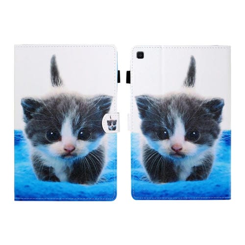 Estuche de Cuero para Hilo de Coser Plano Izquierdo y Derecho con Cubierta Bolígrafo Ranura Tarjeta Hebilla Soporte (Gato Azul Blanco)