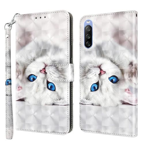 Funda de Cuero para Sony Xperia 10 III con Diseño 3D Gato Blanco Reflejo