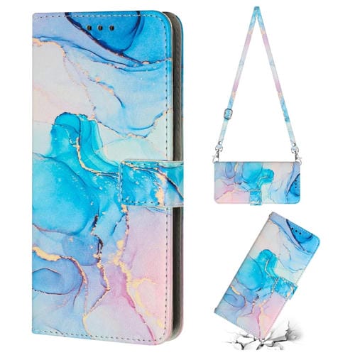 Para Tecno Camon 19 Pro 5G Crossbody Funda de teléfono de cuero con patrón de mármol pintado (rosa verde)