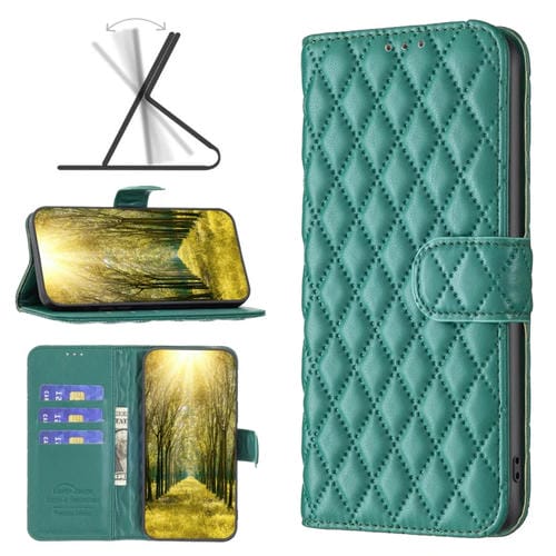 Para Nokia X30 Diamond Lattice Wallet Funda de cuero con tapa para teléfono (Verde)