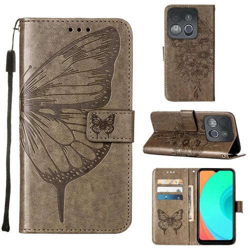 Estuche para Infinix Smart 7 X6515 de Cuero con Tapa de Mariposa en Relieve (Gris)