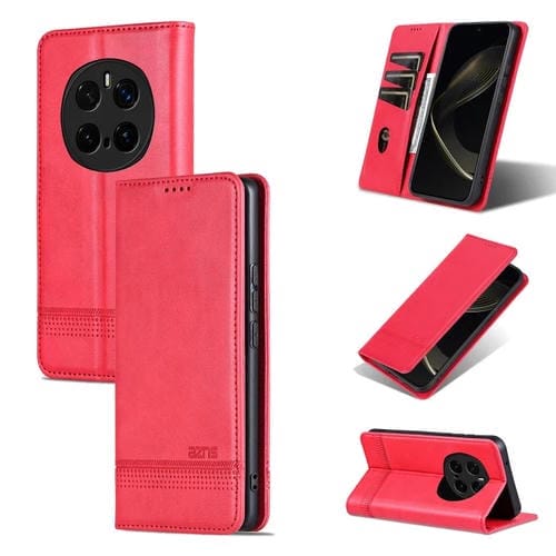 Funda de Cuero con Tapa Magnética Textura Piel de Becerro para Honor Magic7 Pro Azns (Rojo)