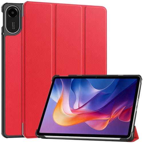 Funda de cuero con textura Custer y tres pliegues para Xiaomi Redmi Pad 2 (roja)
