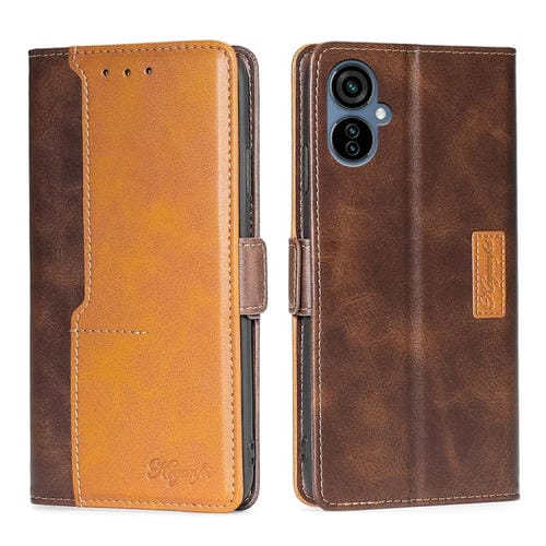 Caja de Teléfono para Tecno Camon 19 Neo Cuero con Hebilla Lateral (Marrón Oscuro + Dorado)