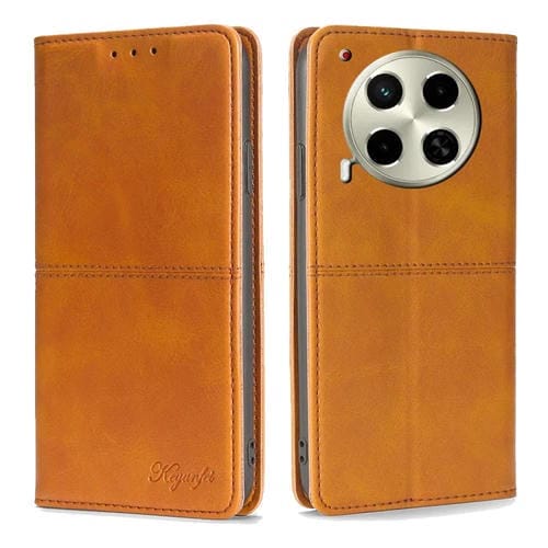 Funda de Cuero Magnética para Tecno Camon 30 con Textura de Vaca (Marrón Claro)