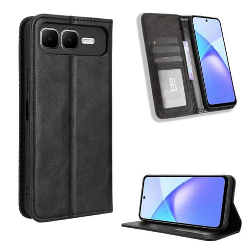 Funda de cuero con textura retro y hebilla magnética para Infinix Smart 10 Plus 4G (negro)