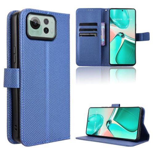 Funda de Cuero con Textura de Diamante para Asus Zenfone 12 Ultra (Azul)
