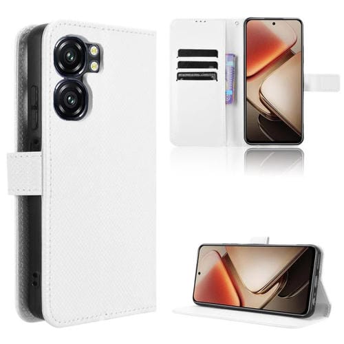 Funda de Cuero con Textura de Diamante para Oukitel C58 y C58 Pro (Blanca)