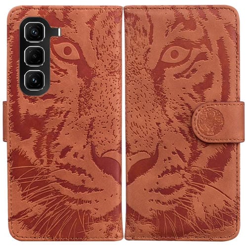 Funda de cuero con tapa y estampado de tigre para Infinix Hot 50 Pro+ 4G (marrón)