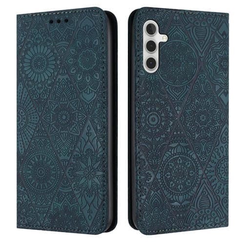 Estuche para teléfono Samsung Galaxy A54 5G cuero con adsorción en relieve étnico (Azul)
