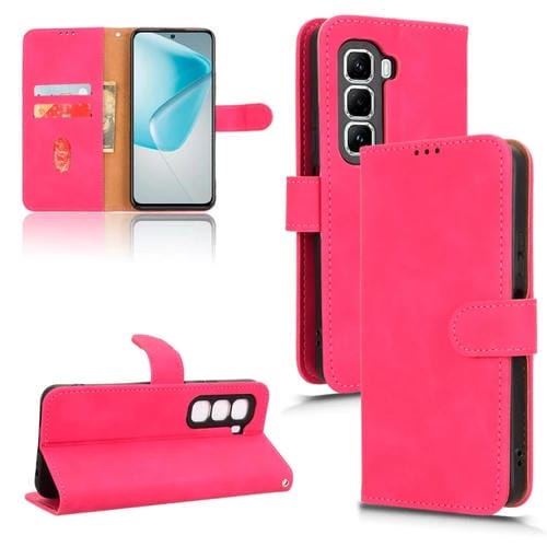 Funda de Cuero con Tapa Magnética para Infinix Hot 50 Pro+ Skin Feel (Rosa Rojo)